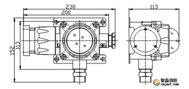 LD1000ED隔爆型火災(zāi)聲光警報(bào)器外形結(jié)構(gòu)示意圖