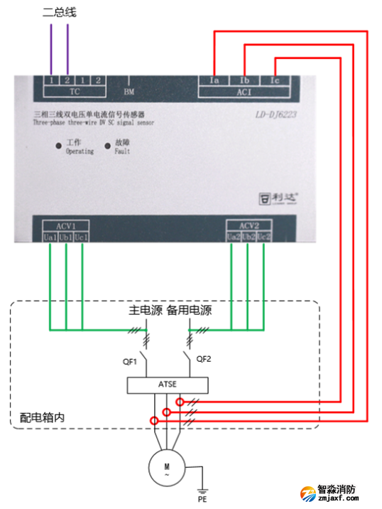 LD-DJ6223三相三線雙電壓單電流信號傳感器接線圖